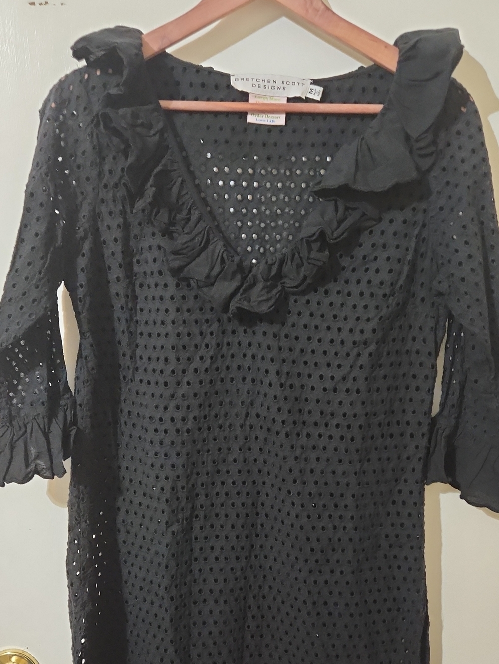 Gretchen Scott Designs Black Eyelet Ruffle V-Neck Tunic